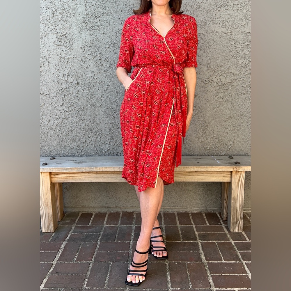Designer Kate Sylvester Red Paisley Wrap Dress